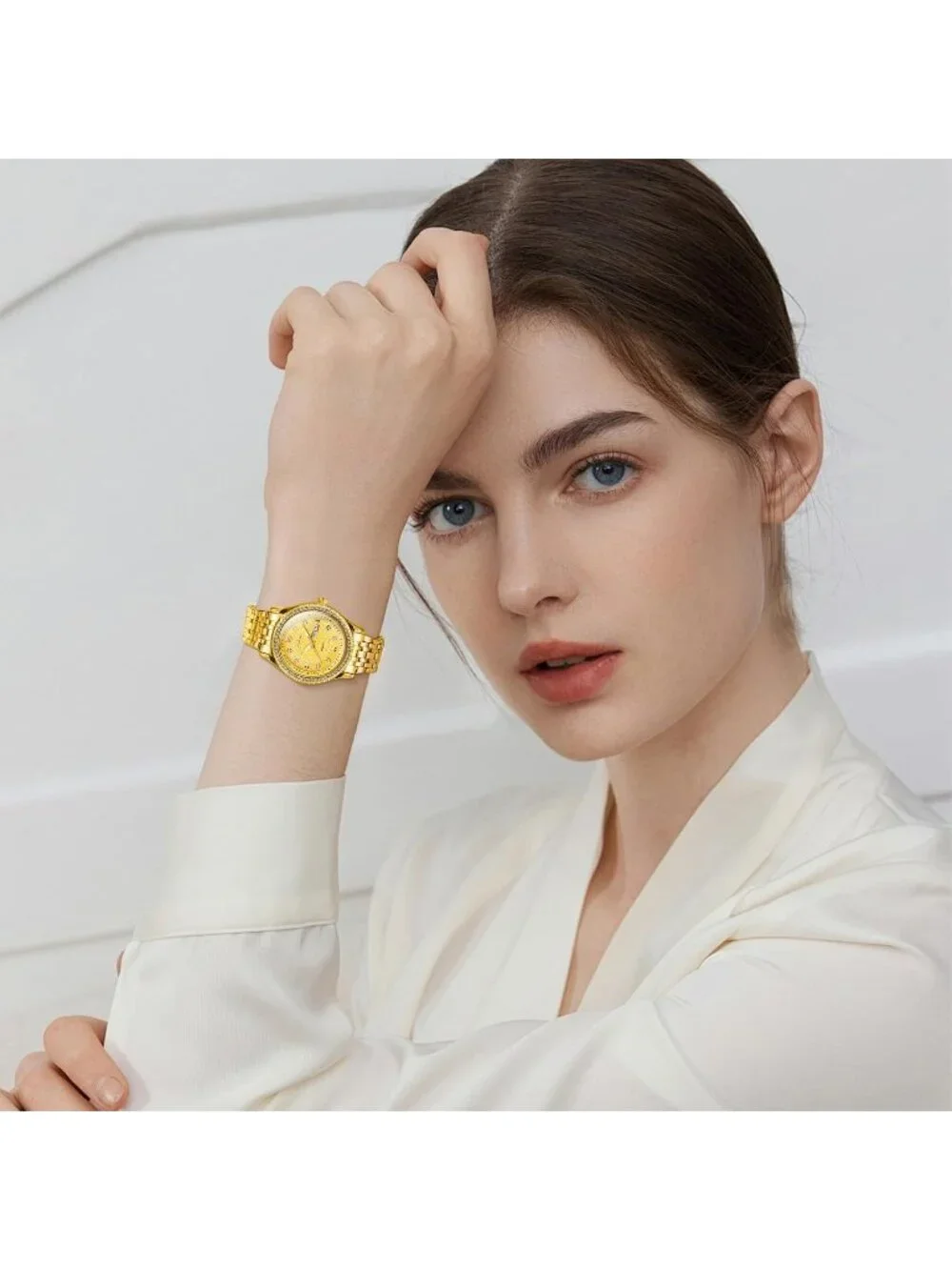 Women's Gold Stainless Steel Luxury Elegant Dress Quartz Analog Wrist Watch